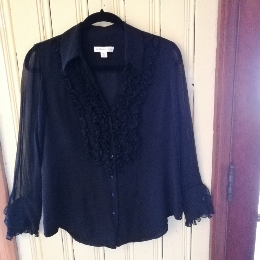 Coldwater Creek Black Silk Lined Button-up, PL XL